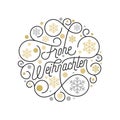 Frohe Weihnachten German Merry Christmas calligraphy lettering and golden snowflake pattern on white background for greeting card Royalty Free Stock Photo