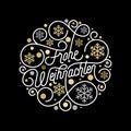 Frohe Weihnachten German Merry Christmas calligraphy lettering and golden snowflake pattern on white background for greeting card Royalty Free Stock Photo