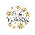 Frohe Weihnachten German Merry Christmas golden decoration, calligraphy font Royalty Free Stock Photo