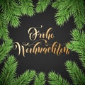 Frohe Weihnachten German Merry Christmas holiday golden hand drawn calligraphy text for greeting card of wreath decoration and Chr Royalty Free Stock Photo