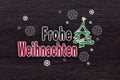 Frohe Weihnachten in german Merry Christmas with snowflakes on