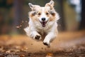 Frolicky Running funny fluffy dog in summertime. Generate ai