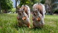 Frolicsome Squirrels in Urban Greenery. Concept Urban Wildlife, Squirrel Photography, Nature in the Royalty Free Stock Photo
