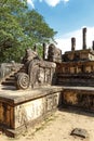 Front of the Audience Hall with guarding lion statues, Polonnaruwa ruins, Sri Lanka Royalty Free Stock Photo
