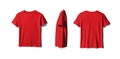 The front and back angles of the crimson tee against a blank backdrop can be seen here. Royalty Free Stock Photo