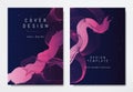 Front and back of book cover template design, abstract pink striped lines on blue, stars and space theme Royalty Free Stock Photo