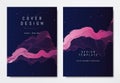Front and back of book cover template design, abstract pink striped lines on blue, stars and space theme Royalty Free Stock Photo