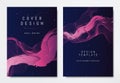 Front and back of book cover template design, abstract pink striped lines on blue, stars and space theme Royalty Free Stock Photo