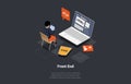 Front And Back End Of Development, Responsive Web Design, Website Interface and Programming. Man Developer Coding