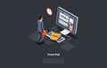 Front And Back End Of Development, Website Interface And Programming. Businessman Control Process Of Developer Coding