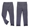 Front and back gray casual chinos pants folded leg