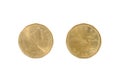 Front and back of one Canadian dollar coin, isolated