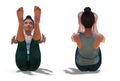Front and Back Poses of a virtual Woman in Yoga Boat Pose