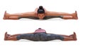 Front and Back Poses of a virtual Woman in Yoga Seated Wide-legged Forward Bend pose