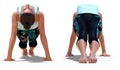 Front and Back Poses of a virtual Woman in Yoga Upward Plank Pose