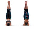 Front and Back Poses of a Woman in Yoga Shoulderstand Pose on white