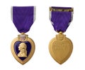 Front and Back of Purple Heart Miltary Merit Medal Against White Background Royalty Free Stock Photo