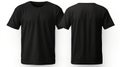 Front and back side of black short sleeve t-shirt on white background - mockup template