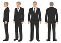 Front, back and side view, vector illustration, businessman in suit Royalty Free Stock Photo