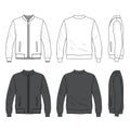 Front, back and side views of blank bomber jacket with zipper Royalty Free Stock Photo