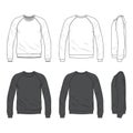 Front, back and side views of blank raglan long sleeve sweatshir