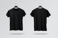 Front and back sides of male black cotton t-shirt