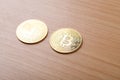 Front Back view of Bitcoin btc crypto currency as decentralized finance payment Royalty Free Stock Photo