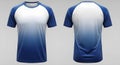 Front and Back View of a Blue and White Gradient Raglan T-Shirt Royalty Free Stock Photo
