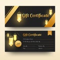 Front and back view of Gift Certificate or horizontal template design. Royalty Free Stock Photo