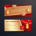 Front and back view of Gift Certificate or voucher layout Royalty Free Stock Photo