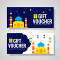 Front and back view of gift voucher for Eid Mubarak festival. Royalty Free Stock Photo