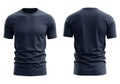 Front and back view of a navy blue t shirt isolated on white background Royalty Free Stock Photo