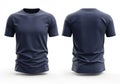 Front and back view of a plain dark blue short sleeved t shirt isolated on white background Royalty Free Stock Photo