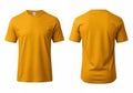 Front and back view of a plain mustard yellow t shirt Royalty Free Stock Photo