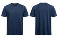 Front and back view of a plain navy blue t shirt Royalty Free Stock Photo