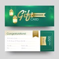 Front and back view of Ramadan Gift Card with hanging illuminated lanterns. Royalty Free Stock Photo
