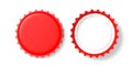 Front and back view of red beer caps, on white background, top view. 3d illustration
