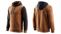 A brown long sleeve hoodie sweatshirt mockup for both sides. AI generated Illustration