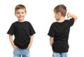 Front and back views of little boy in black t-shirt Royalty Free Stock Photo