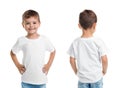 Front and back views of little boy in blank t-shirt Royalty Free Stock Photo