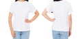 Front back views woman in t shirt isolated on white background,Mock up for design. Copy space. Template. Blank Royalty Free Stock Photo