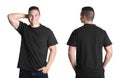 Front and back views of young man in black t-shirt Royalty Free Stock Photo