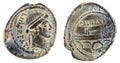 Front and backside of a historic Roman Republic Coin of the family Lollia