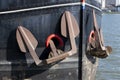 Front of barge with anchor Royalty Free Stock Photo