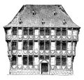 Front of a Bay work House at Halberstadt, vintage illustration