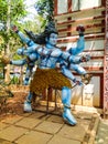 In Front of Big Shiva Statue Indian Mother and Girl Baby Watchin Royalty Free Stock Photo