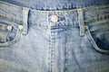 front of blue jeans with button and belt loops Royalty Free Stock Photo