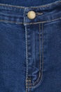 front of blue jeans zipper with buttonhole Royalty Free Stock Photo