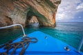 Tourist boat heading for Blue Caves in Zante Royalty Free Stock Photo