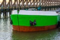 The front of a boat sailing through the harbor with large anchors, the exterior of a ship, water transportation Royalty Free Stock Photo